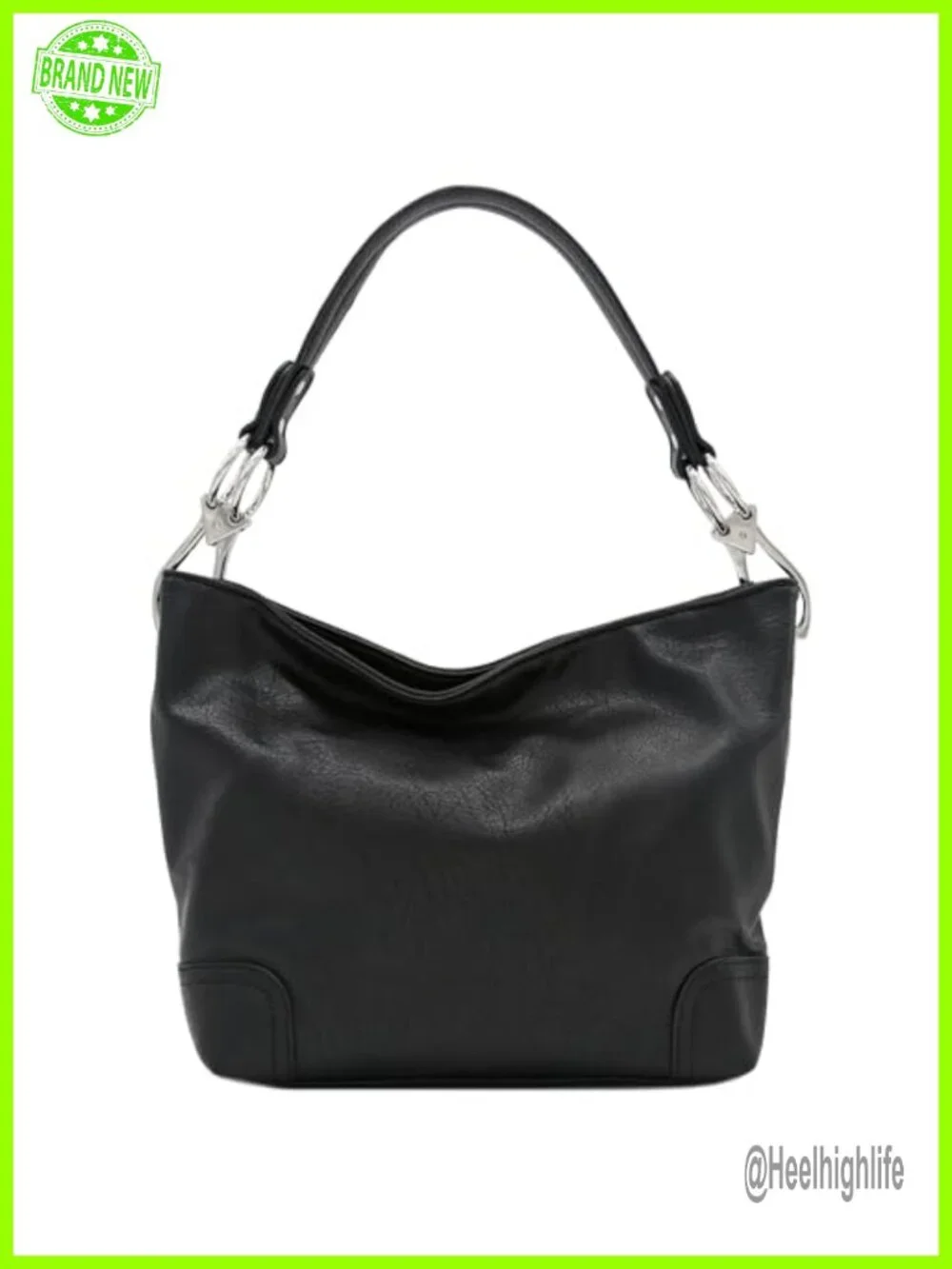 Faux Leather Hobo Shoulder Bag with Zipper Closure and Detachable Strap